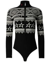 Perfect Moment - Merino Wool Intarsia-Knit Mock-Neck Bodysuit With Partial Zip Closure And Long Sleeves - Lyst