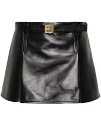 Miu Miu - Pleated Leather Mini Skirt - Lyst