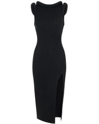 Elisabetta Franchi - Textured Crew Neck Midi Dress - Lyst