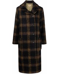 Bellerose Check-print Buttoned-up Coat - Brown