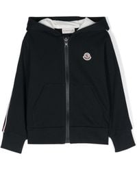 Moncler - Striped Zipped Cotton Hoodie - Lyst