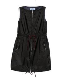 Prada - Drawstring-Waist Sleeveless Mini Dress - Lyst