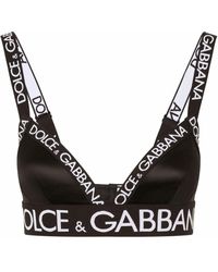 Dolce & Gabbana Satin Triangle Bra With Branded Elastic - Black