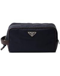 Prada - Leather-Trim Logo-Plaque Wash Bag - Lyst