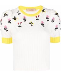 Cormio Floral-embroidered Knitted Top - White