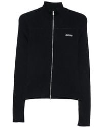 Miu Miu - Ribbed-Knit Logo-Embroidered Cardigan - Lyst
