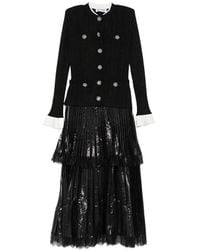 Self-Portrait - Crystal-Embellished Pleated Midi Dress - Lyst