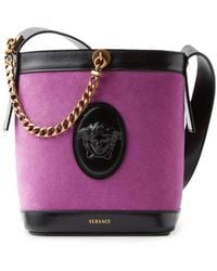 Versace - Pivot Mini Suede Bucket Bag - Lyst