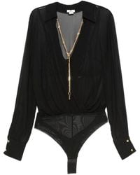 Elisabetta Franchi - Voile Shirt Bodysuit With Jewel Necklace - Lyst