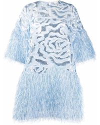 Sara Battaglia Fringed-detail Sheer-panel Dress - Blue