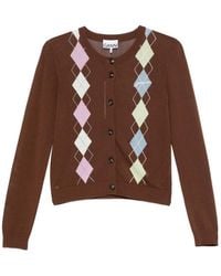 Ganni - Argyle-Pattern Button-Up Cardigan - Lyst