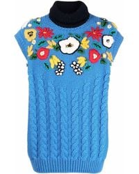 Miu Miu - Floral-embroidered Chunky-knit Vest - Lyst