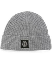 Stone Island - Logo-Patch Ribbed-Knit Beanie Hat - Lyst