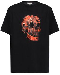 Alexander McQueen - Wax Flower Skull Cotton T-Shirt - Lyst