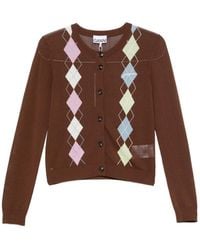 Ganni - Argyle-Pattern Button-Up Cardigan - Lyst