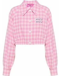 Miu Miu Check Cropped Blouse - Pink