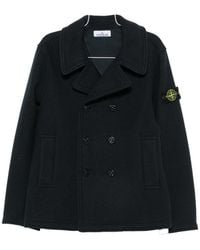Stone Island - Double-Breasted Pea Coat - Lyst