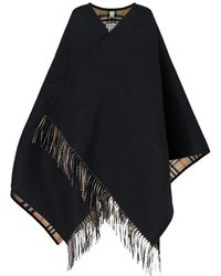 Burberry - Fringed Check-Pattern Cape - Lyst