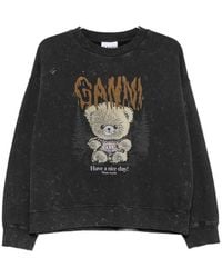 Ganni - Isoli Teddy-Print Cotton Sweatshirt - Lyst