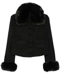 Self-Portrait - Faux-Fur Trim Button-Up Jacket - Lyst