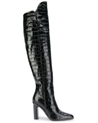Max Mara Crocodile Embossed Knee Boots - Black