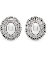 Alessandra Rich - Crystal And Pearl Oval Earrings - Lyst