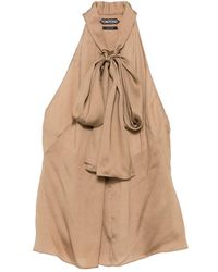 Tom Ford - Top Pussy-Bow Halterneck Silk - Lyst