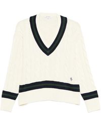 Sporty & Rich - Cable Knit V-Neck Sweater With Logo - Lyst