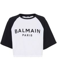 Balmain - Logo-print Cropped Cotton T-shirt - Lyst