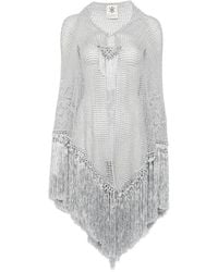 Chiara Is - Scialle Rosa Fringed-Trim Crochet-Knit Poncho - Lyst