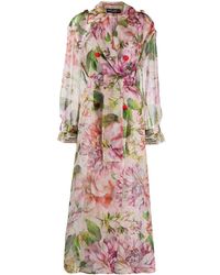 Dolce & Gabbana Oversized Floral Print Belted Coat - Pink