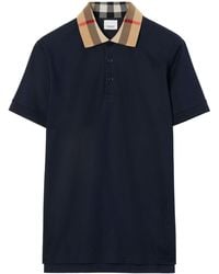 Burberry - Checked-Collar Cotton Polo Shirt - Lyst