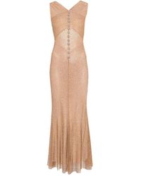 Self-Portrait - Crystal-Embellished Mesh Maxi Dress - Lyst