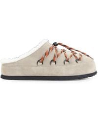 Prada - Shearling-Trim Lace-Up Slippers - Lyst
