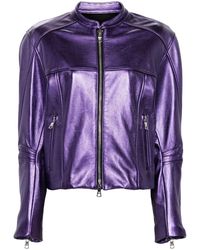 LAQUAN SMITH - Metallic Leather Bomber Jacket - Lyst