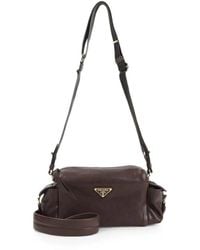 Prada - Logo-Plaque Calf Leather Shoulder Bag - Lyst