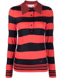 Victoria Beckham Striped-knit Longsleeved Polo Shirt - Red