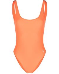 Sporty & Rich - Logo-Print Open-Back Swimsuit - Lyst