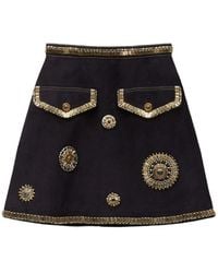 Versace - Embroidered Suede Mini Skirt - Lyst