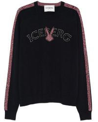 Iceberg - Logo-Embroidered Side-Stripe Sweater - Lyst