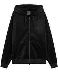 Y-3 - Velvet-Effect Logo-Print Hoodie - Lyst