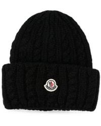Moncler - Cable-Knit Logo-Patch Beanie Hat - Lyst
