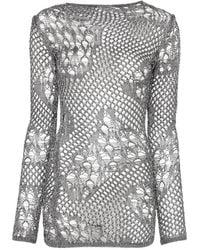 Dondup - Open-Knit Long-Sleeve Mini Dress - Lyst