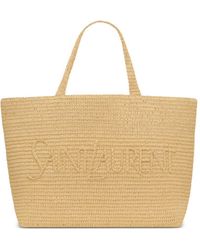 Saint Laurent - Logo-Embroidered Raffia Tote Bag - Lyst