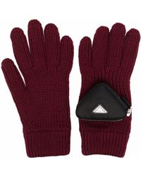 Prada Logo-pouch Virgin Wool Gloves - Red