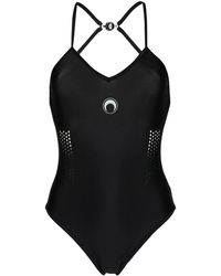 Marine Serre Logo-print One-piece Swimsuit - Black