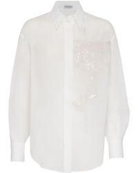 Brunello Cucinelli - Floral-Embroidery Cotton Shirt - Lyst