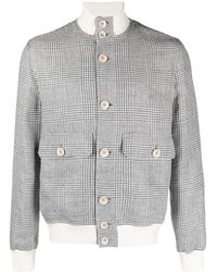 Brunello Cucinelli - Houndstooth Linen Blend Shirt Jacket - Lyst