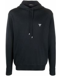 Prada - Logo-Embroidered Knitted Hoodie - Lyst