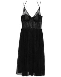 Elisabetta Franchi - Lace-Panelled Pleated Midi Dress - Lyst